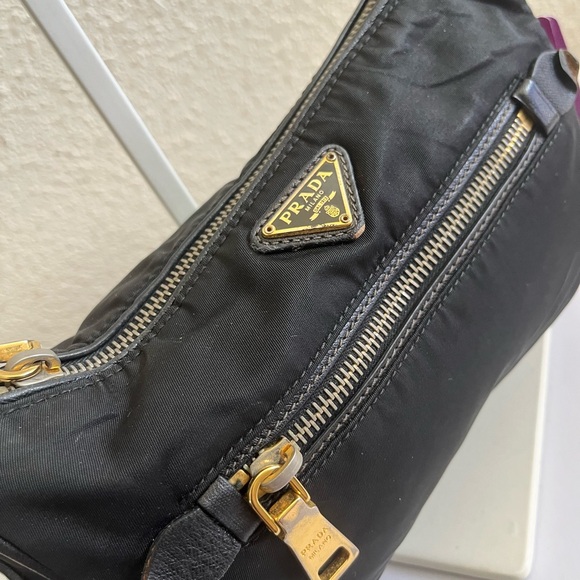 Prada Black Nylon Shoulder Bag with Gold Accents - Picture 15 of 15